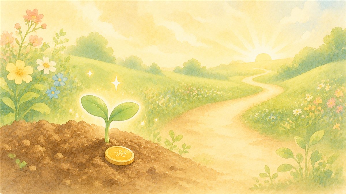 新芽と朝日の道のイラスト