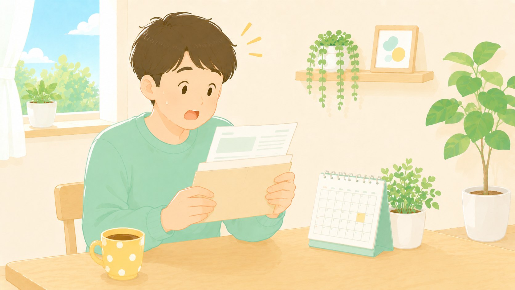 退職後に届いた住民税の納付書を手に、思いがけない金額に驚く人