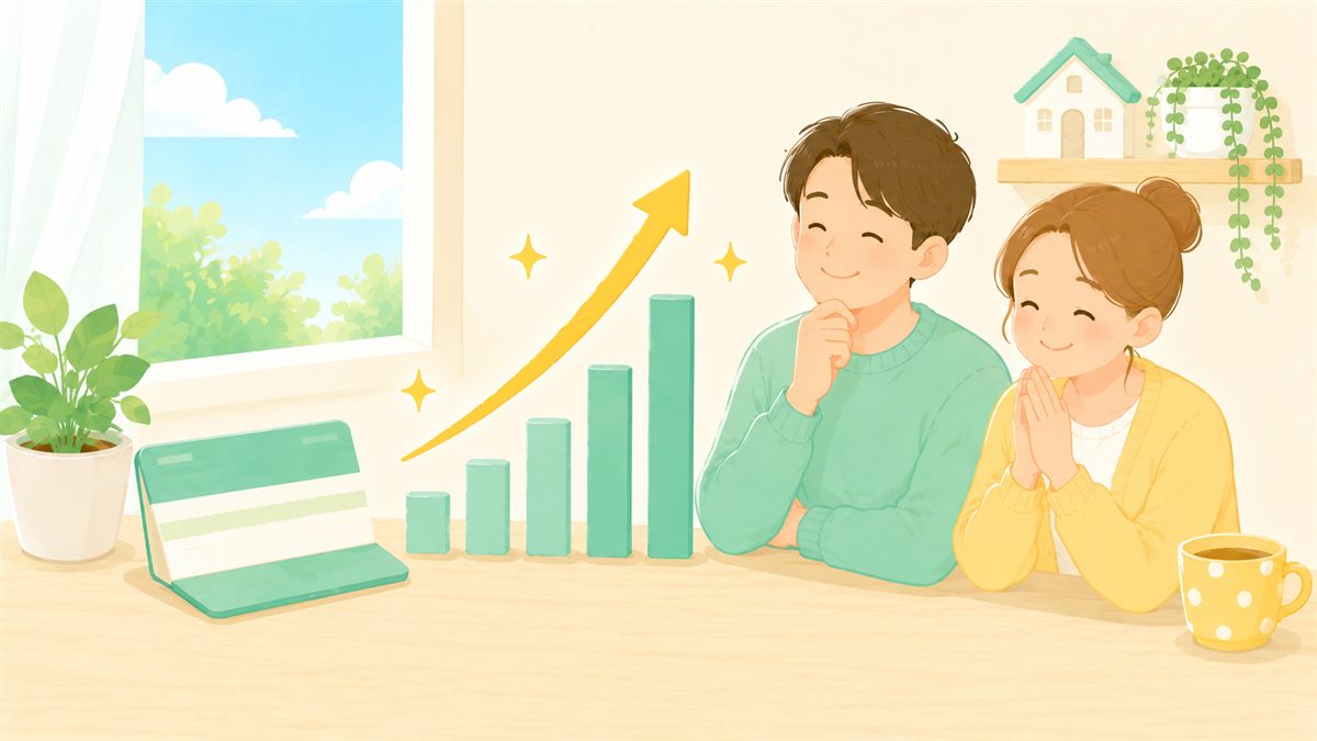 通帳と電卓、わが家の資産を確認するイメージ