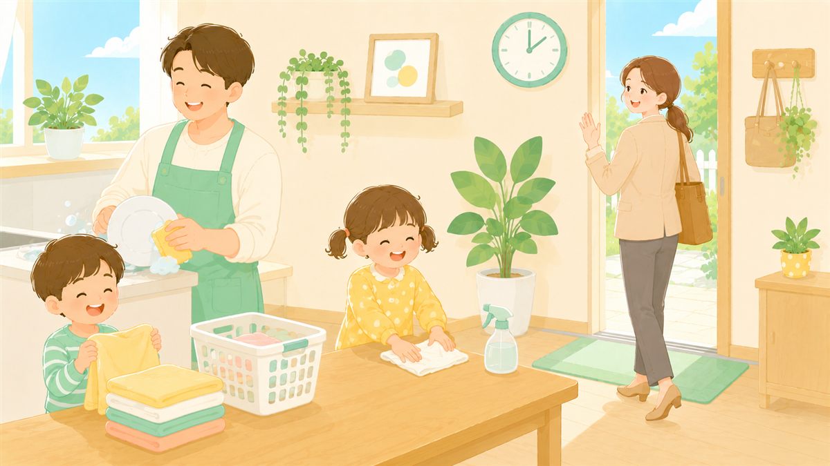 朝、子どもを送り出す穏やかな日常のイメージ