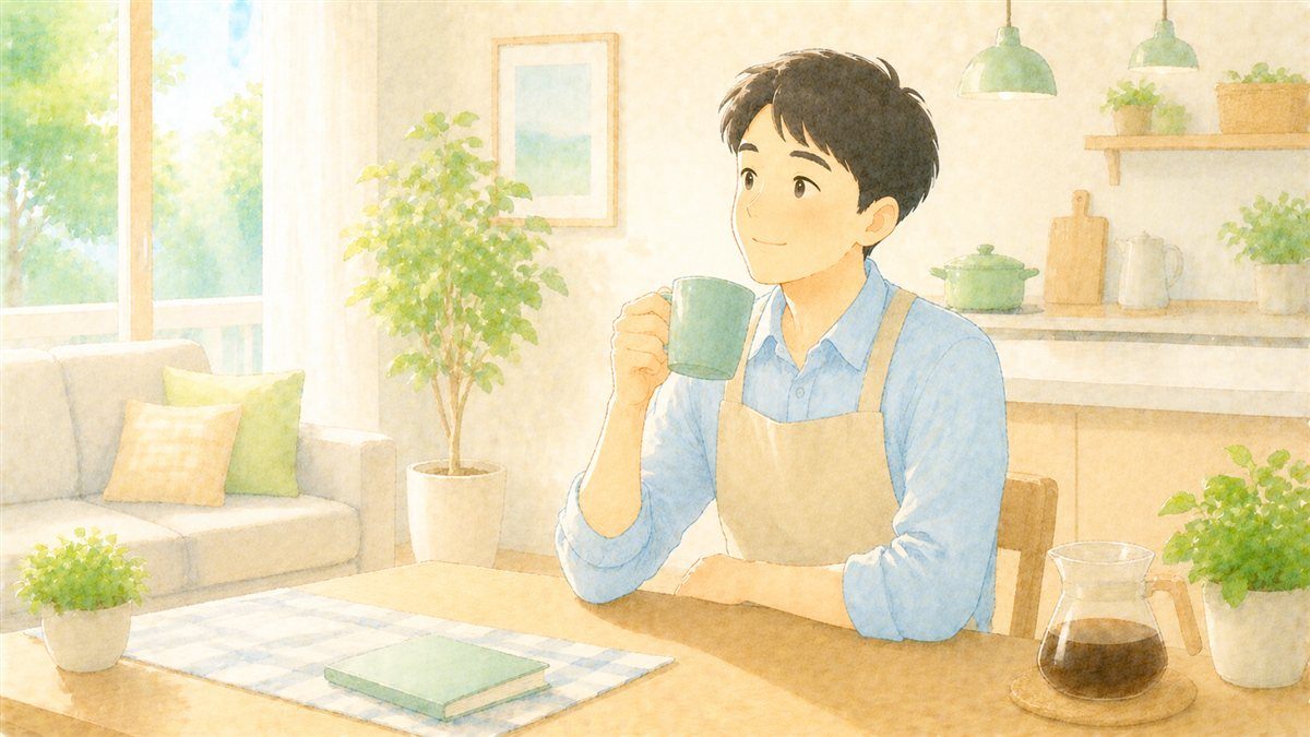 仕事を辞めて家でくつろぐ主夫のイメージ