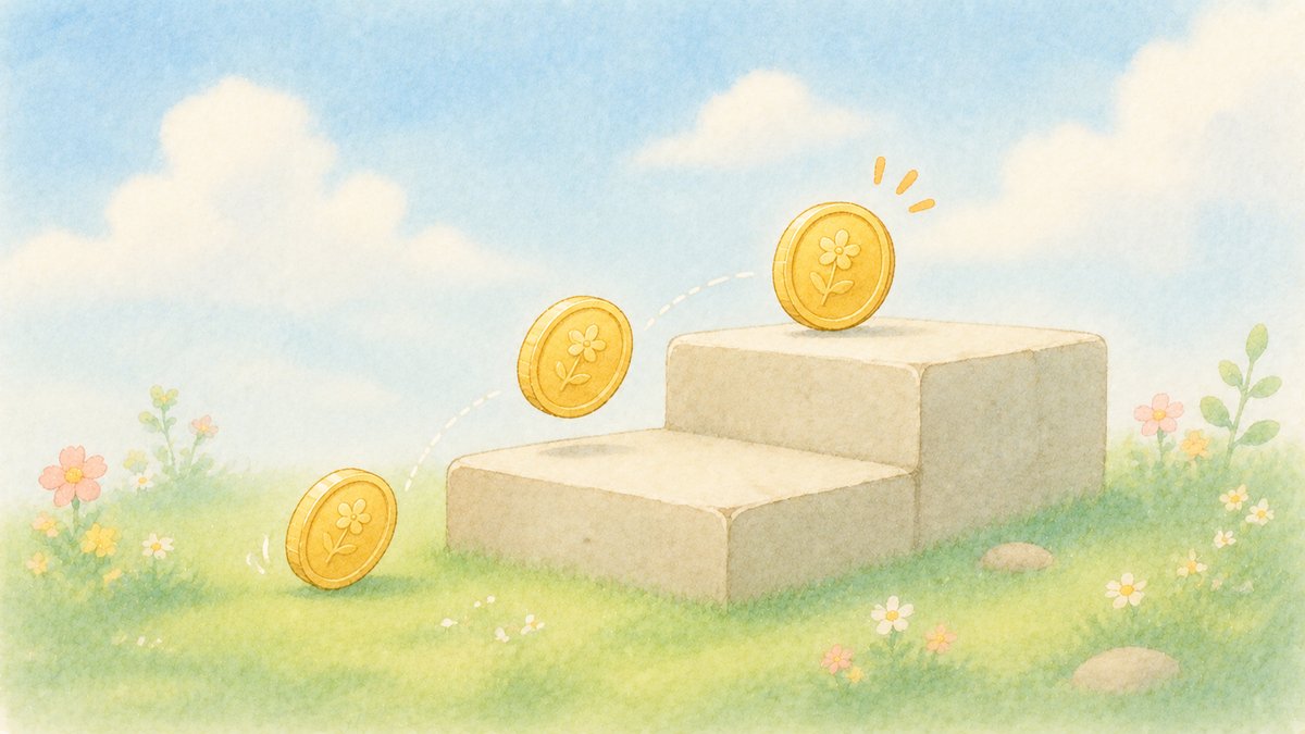 2段の階段をのぼるコインのイラスト