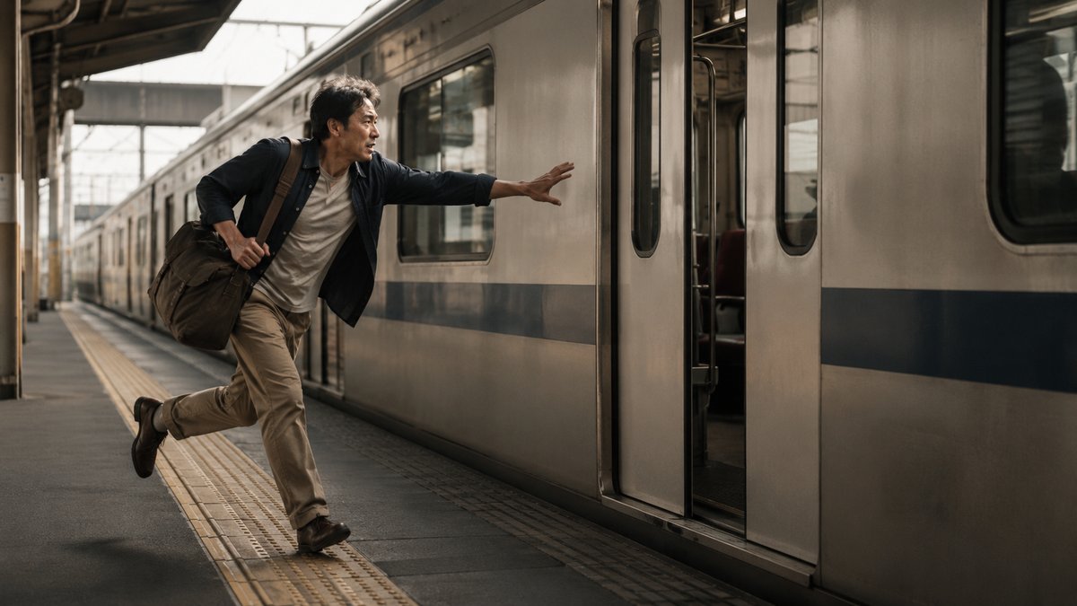 閉まりかけの電車のドアに駆け込む男性